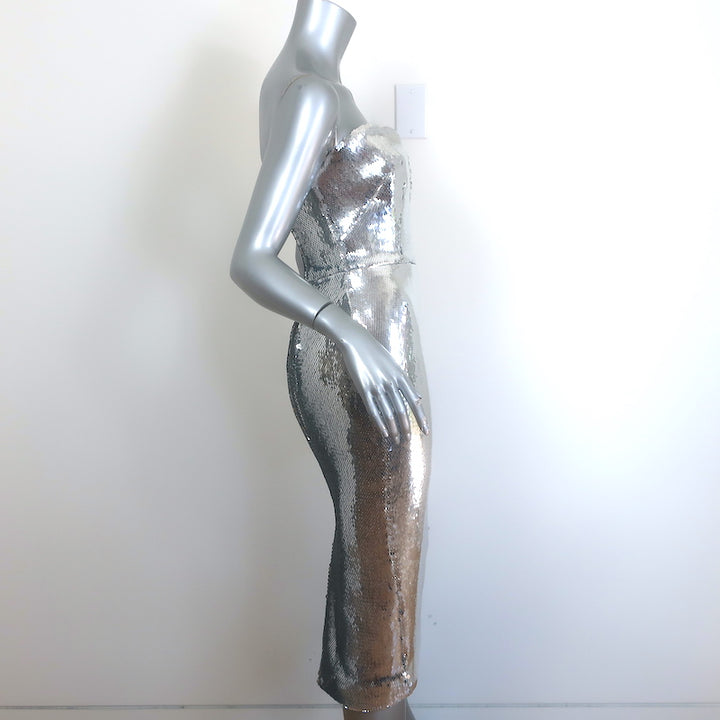 Alex Perry Hunter Sequined Strapless Midi Dress Silver Size UK 12 US 8 NEW