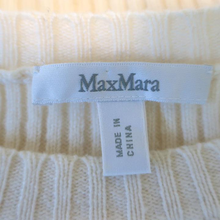 Max Mara Cosetta Bishop Sleeve Sweater Cream Wool-Cashmere Rib Knit Size Medium