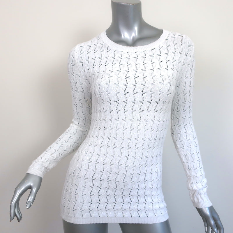 Prada Sweater White Open Weave Cotton Knit Size  – Celebrity Owned