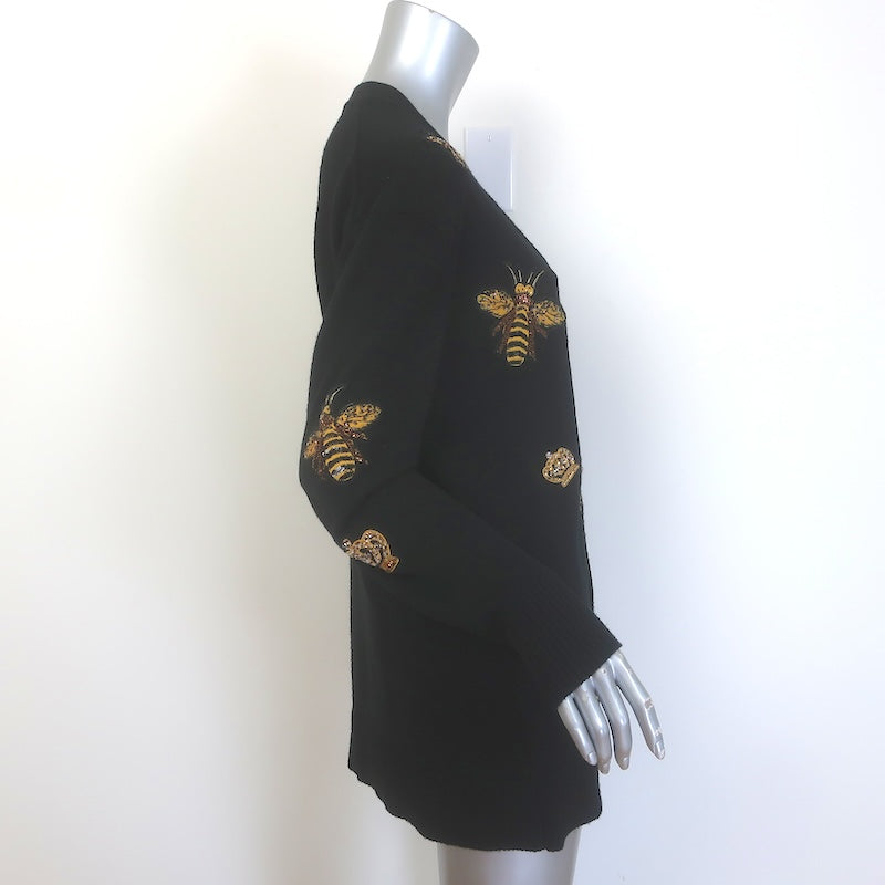 Alice + Olivia Bradford Bee-Embroidered Cardigan Black Stretch Wool Size Medium
