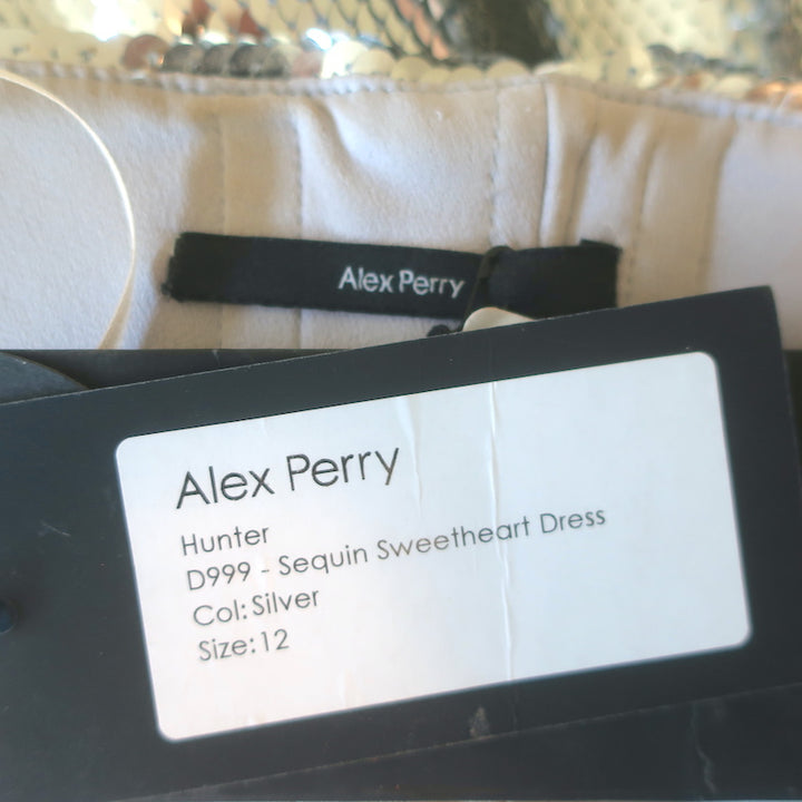 Alex Perry Hunter Sequined Strapless Midi Dress Silver Size UK 12 US 8 NEW