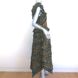 Ulla Johnson Ruffle Midi Dress Nia Olive Printed Cotton Size 12