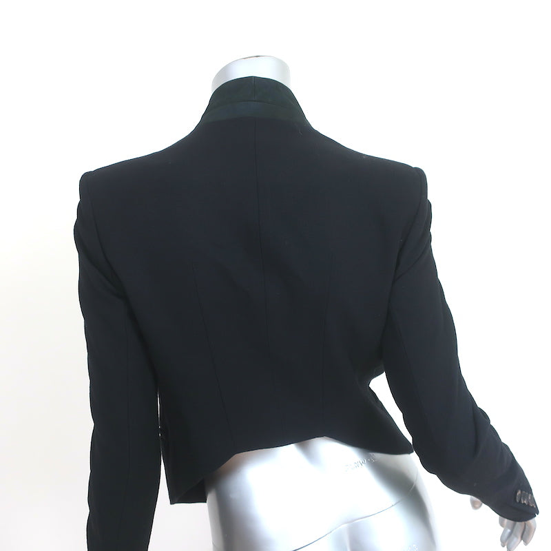 Helmut Lang Jacket Black Leather-Trimmed Stretch Wool Size 0