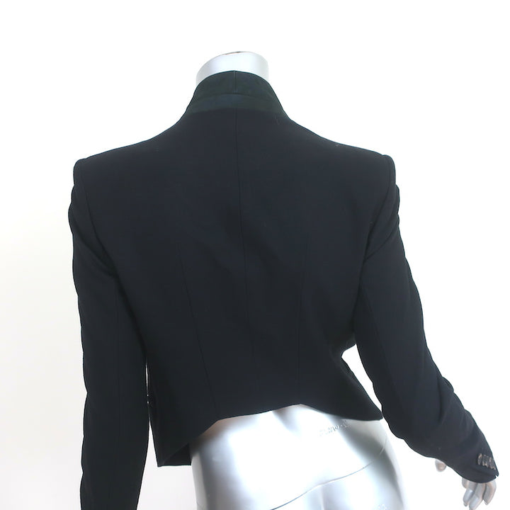 Helmut Lang Jacket Black Leather-Trimmed Stretch Wool Size 0