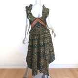 Ulla Johnson Ruffle Midi Dress Nia Olive Printed Cotton Size 12
