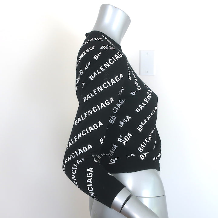 Balenciaga Mini Logo Cropped Sweater Black Cotton Size Small NEW