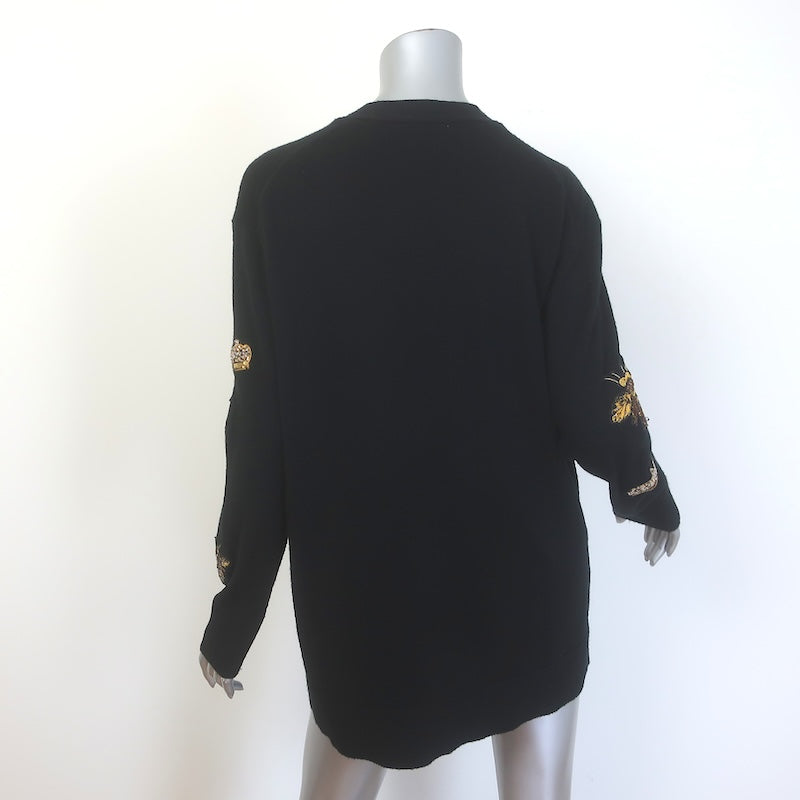Alice + Olivia Bradford Bee-Embroidered Cardigan Black Stretch Wool Size Medium