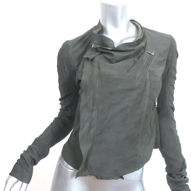 Rick Owens Draped Biker Jacket Gray Distressed Leather Size 38