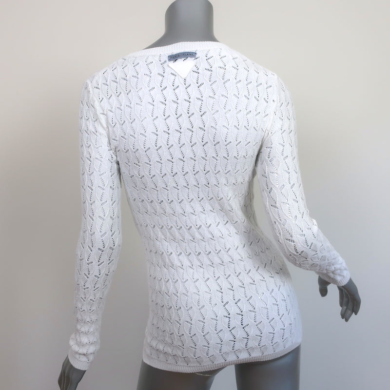 Prada Sweater White Open-Weave Cotton Knit Size 38