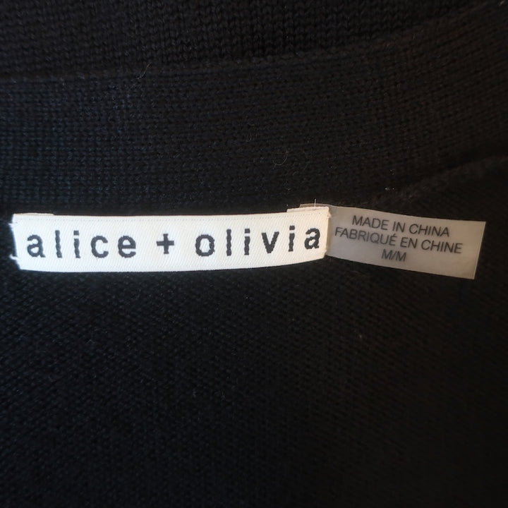 Alice + Olivia Bradford Bee-Embroidered Cardigan Black Stretch Wool Size Medium