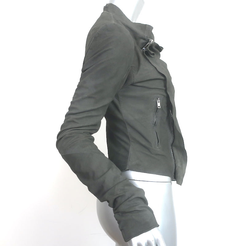 Rick Owens Draped Biker Jacket Gray Distressed Leather Size 38