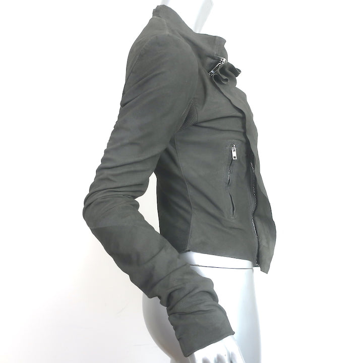 Rick Owens Draped Biker Jacket Gray Distressed Leather Size 38