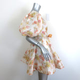 Zimmermann Tranquility Flip Puff Sleeve Mini Dress Cream Floral Print Size 0