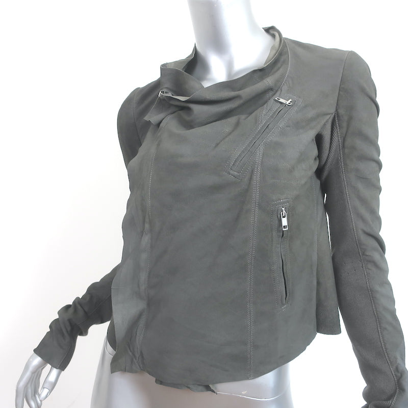 Rick Owens Draped Biker Jacket Gray Distressed Leather Size 38