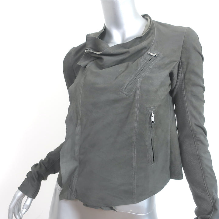 Rick Owens Draped Biker Jacket Gray Distressed Leather Size 38