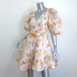 Zimmermann Tranquility Flip Puff Sleeve Mini Dress Cream Floral Print Size 0