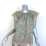 Ulla Johnson Elm Eyelet-Embroidered Tie-Neck Top Peach/Green Floral Print Size 6