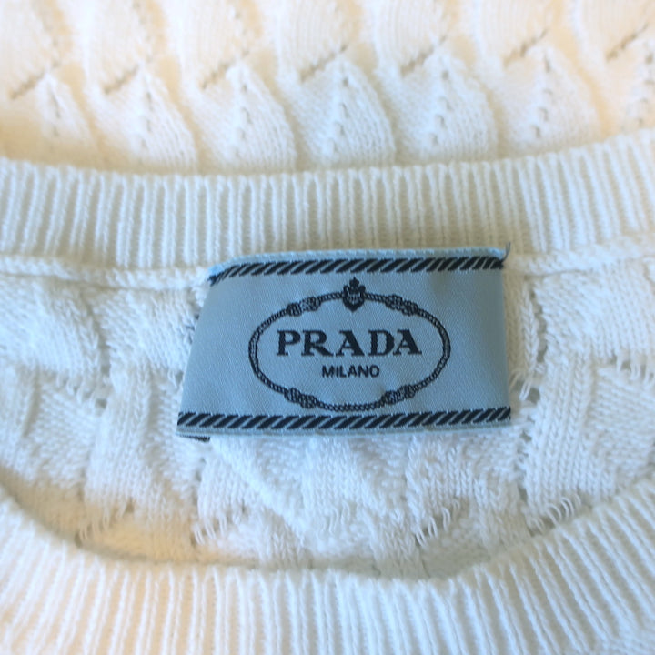 Prada Sweater White Open-Weave Cotton Knit Size 38
