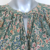 Ulla Johnson Elm Eyelet-Embroidered Tie-Neck Top Peach/Green Floral Print Size 6