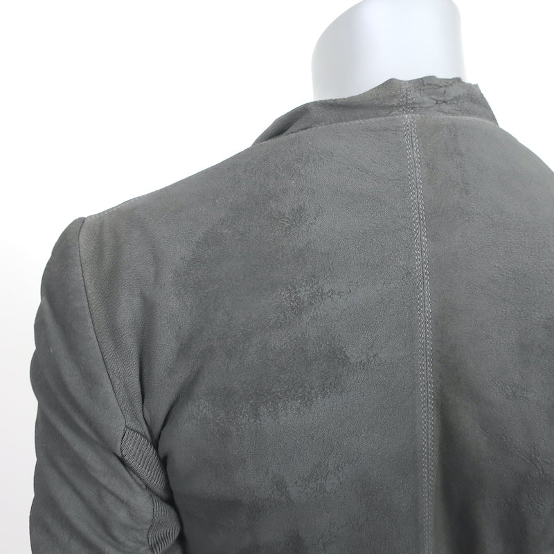 Rick Owens Draped Biker Jacket Gray Distressed Leather Size 38
