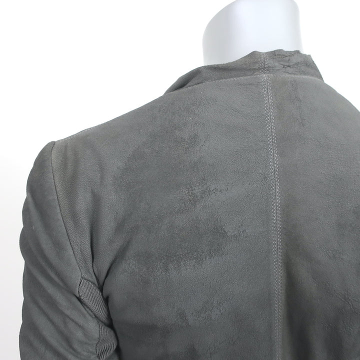 Rick Owens Draped Biker Jacket Gray Distressed Leather Size 38