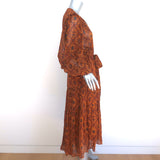 Ulla Johnson Tiered Midi Dress Aliya Ochre Printed Ruffled Silk Chiffon Size 8