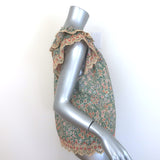 Ulla Johnson Elm Eyelet-Embroidered Tie-Neck Top Peach/Green Floral Print Size 6
