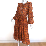 Ulla Johnson Tiered Midi Dress Aliya Ochre Printed Ruffled Silk Chiffon Size 8
