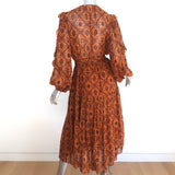 Ulla Johnson Tiered Midi Dress Aliya Ochre Printed Ruffled Silk Chiffon Size 8