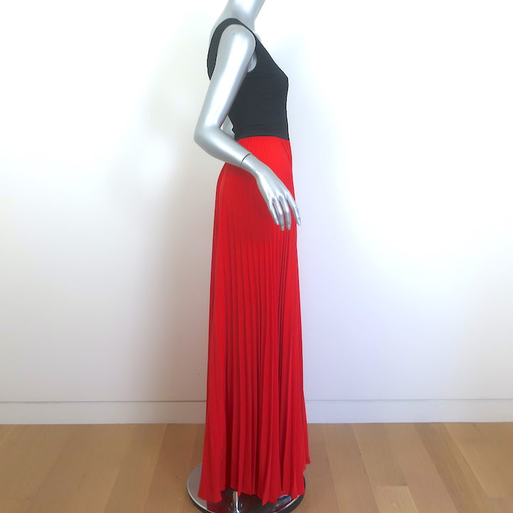 Alexis Two-Tone One Shoulder Pleated Maxi Dress Red &amp; Black Size Small