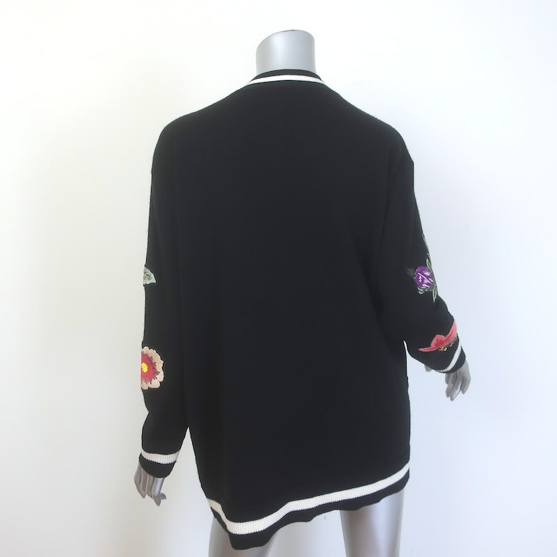Alice + Olivia Bradford Floral-Embroidered Cardigan Black Wool Size Medium