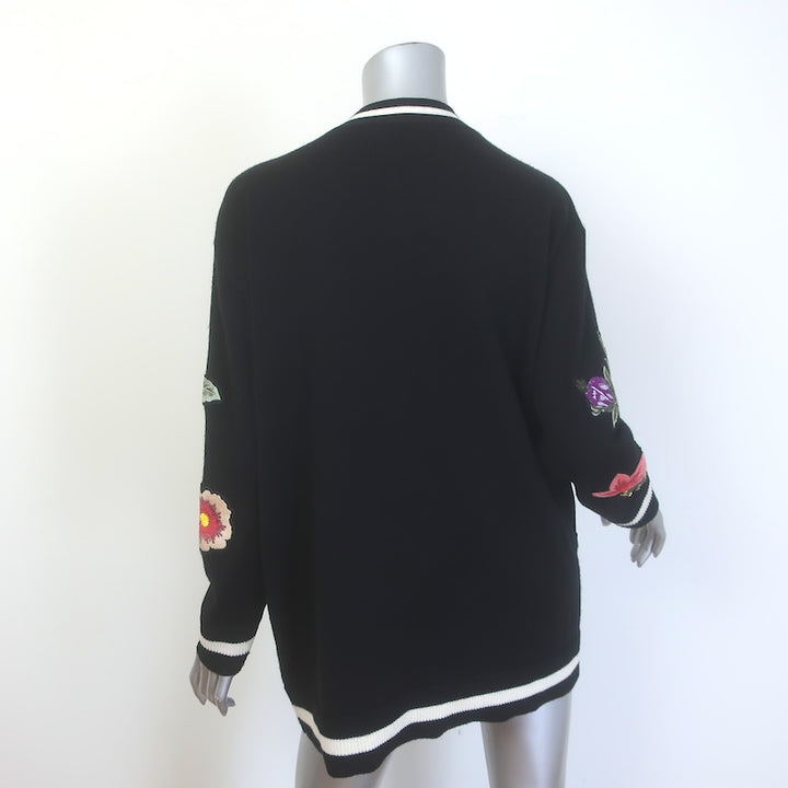 Alice + Olivia Bradford Floral-Embroidered Cardigan Black Wool Size Medium