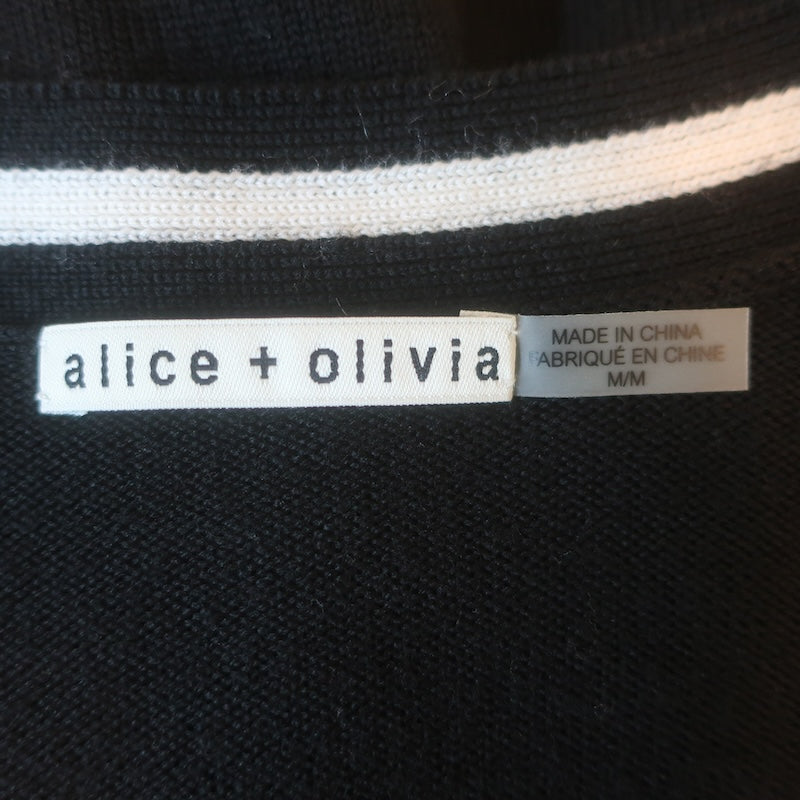 Alice + Olivia Bradford Floral-Embroidered Cardigan Black Wool Size Medium