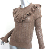 Ulla Johnson Maritza Ruffled Cashmere Sweater Brown Pointelle Knit Size Small