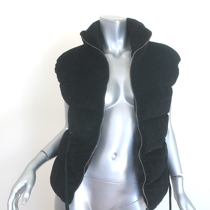 Peserico Glittery Corduroy Down Puffer Vest Black Size 36 NEW