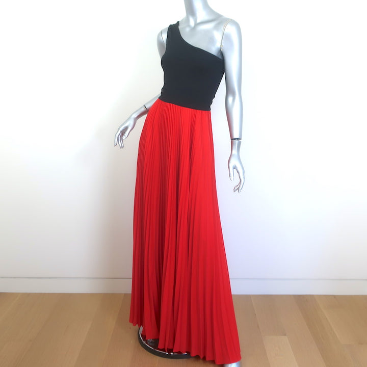 Alexis Two-Tone One Shoulder Pleated Maxi Dress Red &amp; Black Size Small