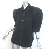 FRAME Rosette Puff Sleeve Button-Down Shirt Black Cotton Size Large