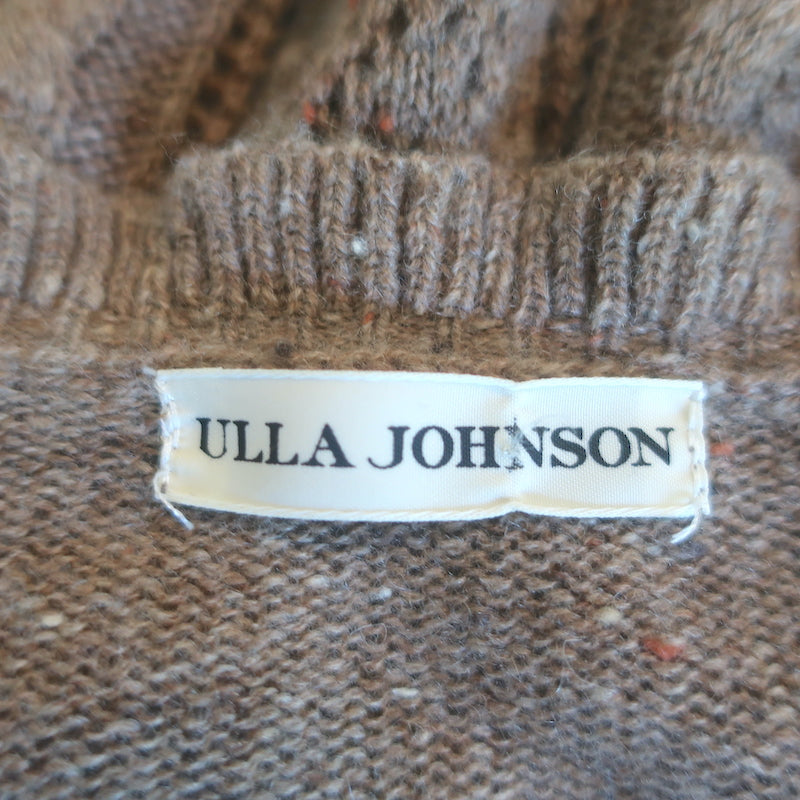 Ulla Johnson Maritza Ruffled Cashmere Sweater Brown Pointelle Knit Size Small