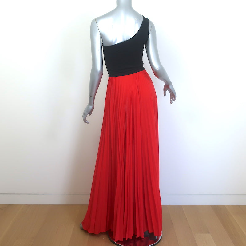 Alexis Two-Tone One Shoulder Pleated Maxi Dress Red &amp; Black Size Small