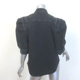 FRAME Rosette Puff Sleeve Button-Down Shirt Black Cotton Size Large