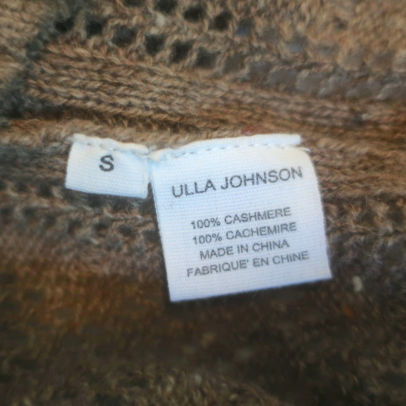 Ulla Johnson Maritza Ruffled Cashmere Sweater Brown Pointelle Knit Size Small