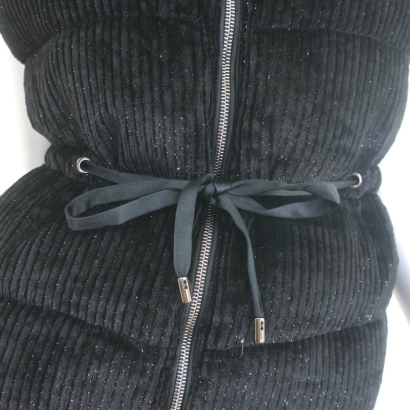 Peserico Glittery Corduroy Down Puffer Vest Black Size 36 NEW