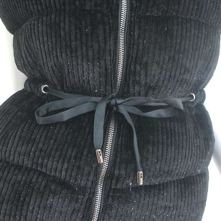 Peserico Glittery Corduroy Down Puffer Vest Black Size 36 NEW