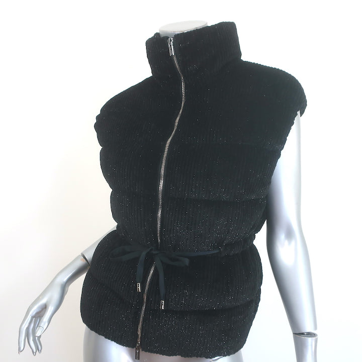 Peserico Glittery Corduroy Down Puffer Vest Black Size 36 NEW