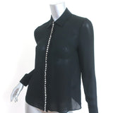 Alice + Olivia Willa Crystal Placket Long Sleeve Blouse Black Silk Size Small