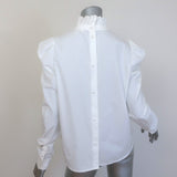 FRAME Ruffle Neck Button-Back Blouse White Cotton Size Medium Long Sleeve Top