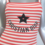 Christian Dior Dioriviera Striped Bodysuit Coral/White Stretch Knit Size Medium NEW