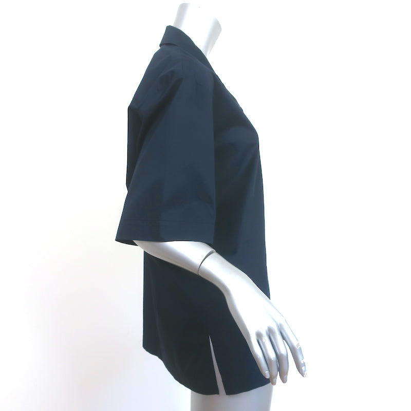 Tibi Camp Shirt Navy Eco Poplin Size Medium Short Sleeve Top