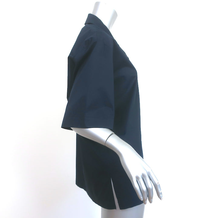Tibi Camp Shirt Navy Eco Poplin Size Medium Short Sleeve Top