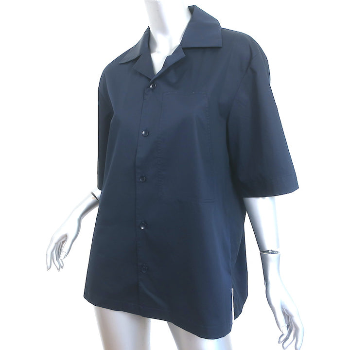 Tibi Camp Shirt Navy Eco Poplin Size Medium Short Sleeve Top